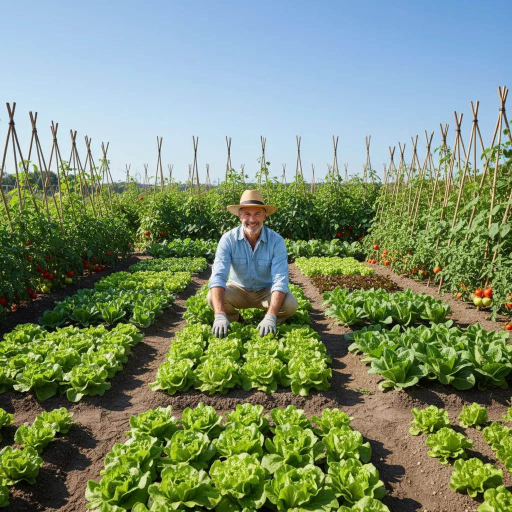 Jardinier amateur satisfait dans son potager